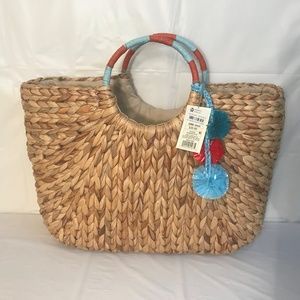 Circle Handle Large Straw Tote Handbag - A New Day